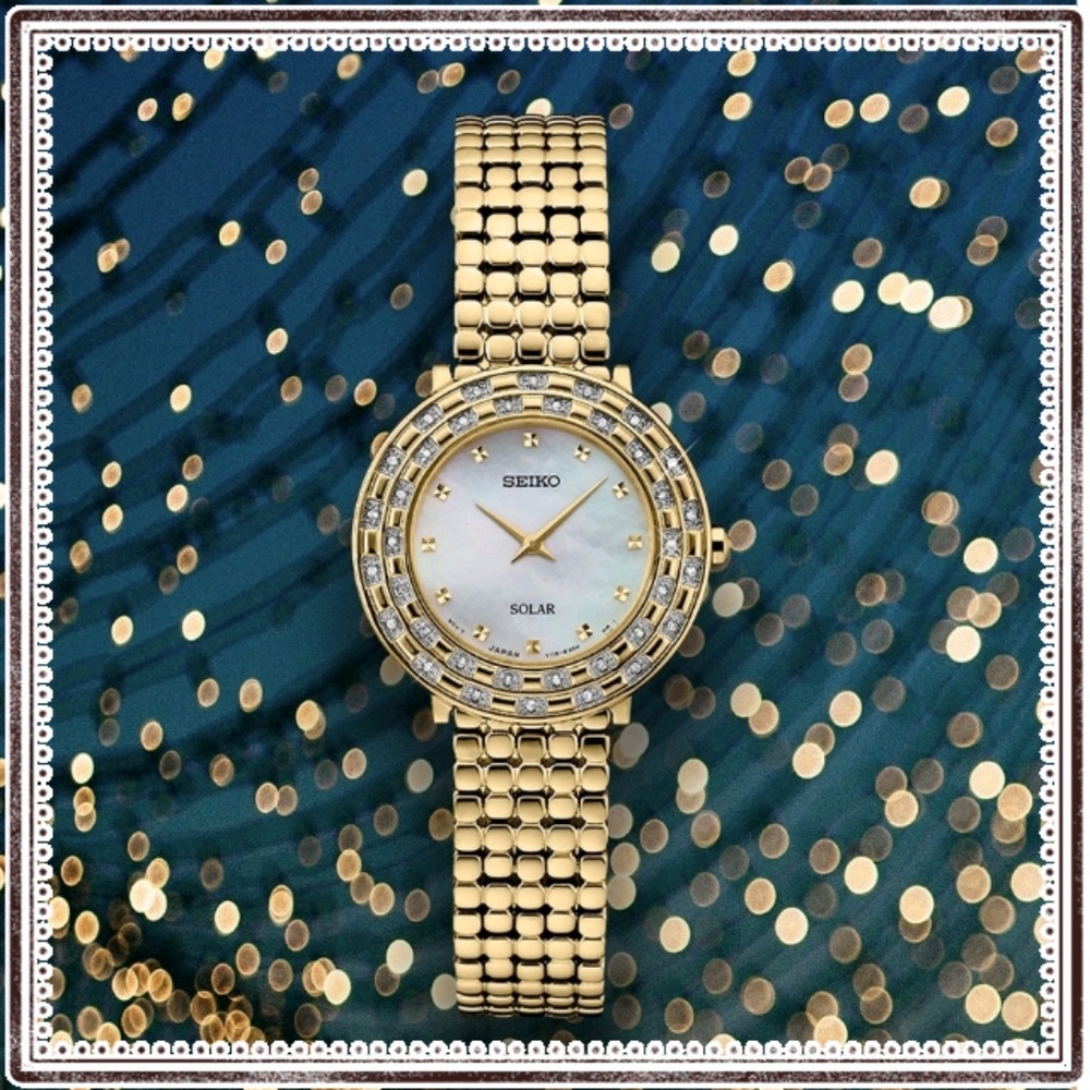 Seiko Tressia solar quartz diamond watch- NWOT